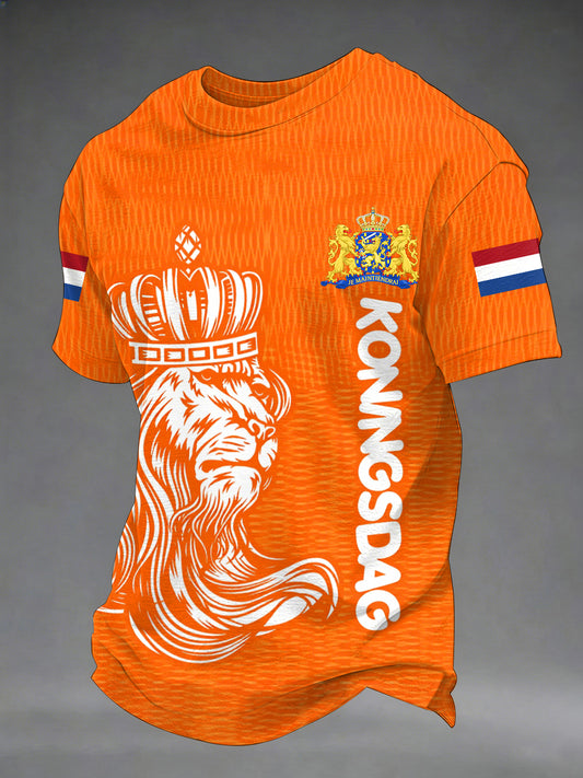 Casual T-shirt met Koningsdag-print voor heren
