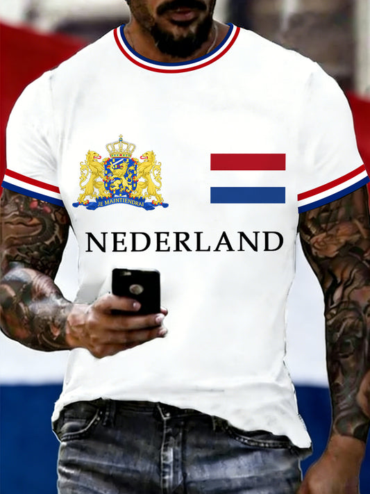 Heren Nederlandse vlag print casual T-shirt