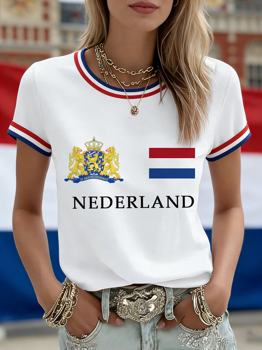 Dames Nederlandse vlag print casual T-shirt