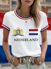Dames Nederlandse vlag print casual T-shirt