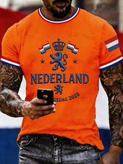 Heren Nederlandse vlag print Koningsdag casual T-shirt