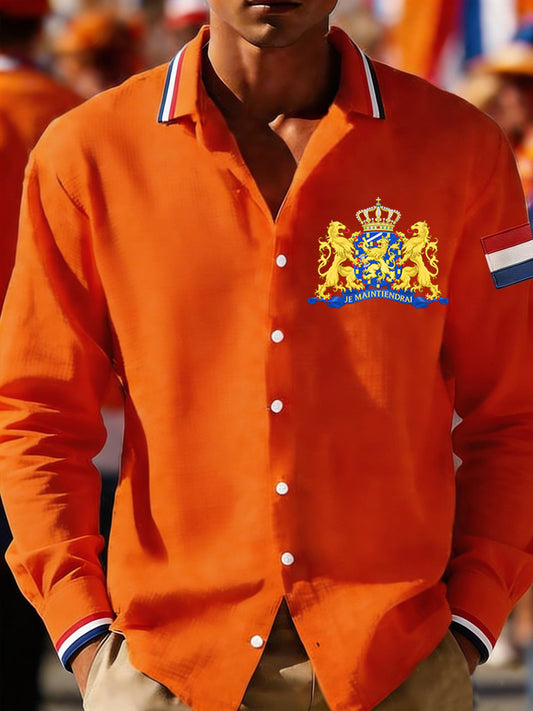 Heren Nederland Vlag Print Casual overhemd met lange mouwen