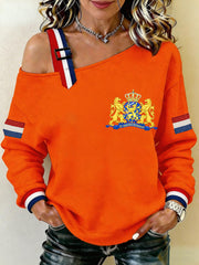 Dames Nederland Vlag Print Casual off-shoulder sweatshirt