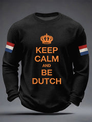 Herenhouden kalm en zijn Nederlandse print casual wafel lange mouw T-shirt