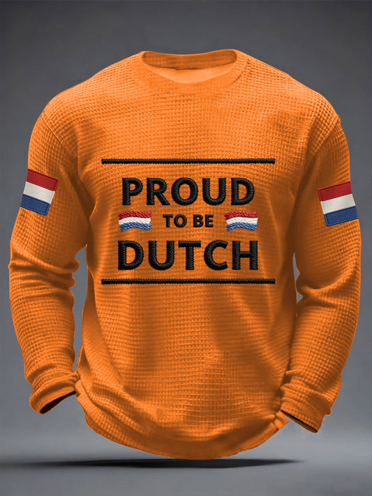Heren Trots op Nederland Nederlandse vlagprint Casual wafelkraag T-shirt met lange mouwen