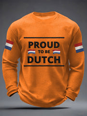 Heren Trots op Nederland Nederlandse vlagprint Casual wafelkraag T-shirt met lange mouwen
