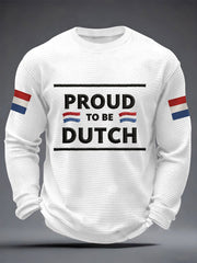 Heren Trots op Nederland Nederlandse vlagprint Casual wafelkraag T-shirt met lange mouwen