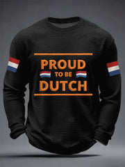 Heren Trots op Nederland Nederlandse vlagprint Casual wafelkraag T-shirt met lange mouwen