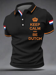 Heren Keep Calm And Be Dutch Nederlandse vlag print casual polo