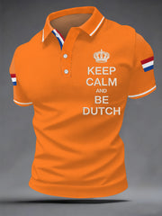 Heren Keep Calm And Be Dutch Nederlandse vlag print casual polo