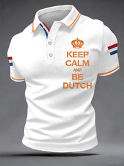 Heren Keep Calm And Be Dutch Nederlandse vlag print casual polo