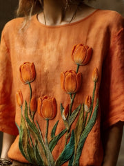 Geborduurd vloeiend linnen casual shirt voor dames