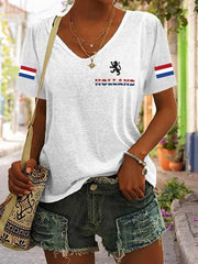 Dameskatoenen T-shirt met V-hals voor Koningsdag