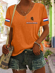 Dameskatoenen T-shirt met V-hals voor Koningsdag