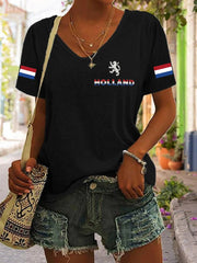 Dameskatoenen T-shirt met V-hals voor Koningsdag