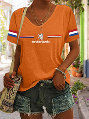 Dames Koningsdag katoenen T-shirt met V-hals