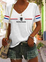 Dames Koningsdag katoenen T-shirt met V-hals