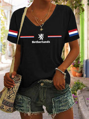 Dames Koningsdag katoenen T-shirt met V-hals