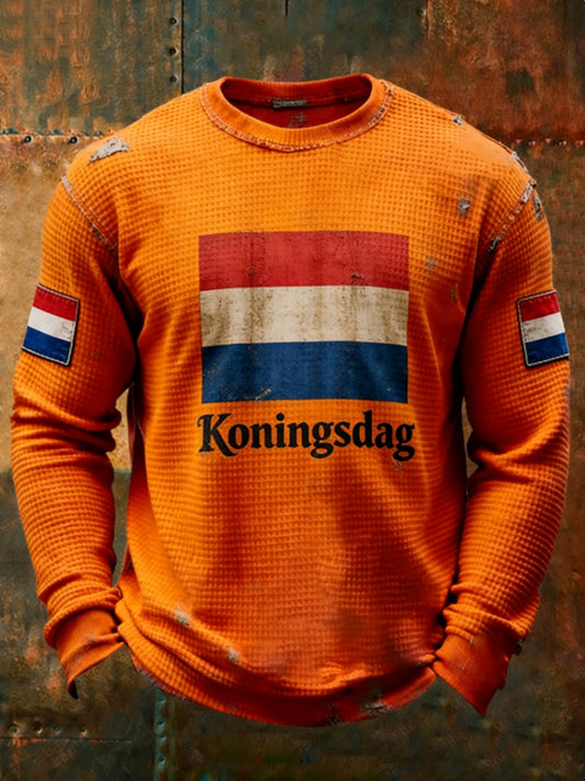 Heren Koningsdag Wafel T-shirt met lange mouwen