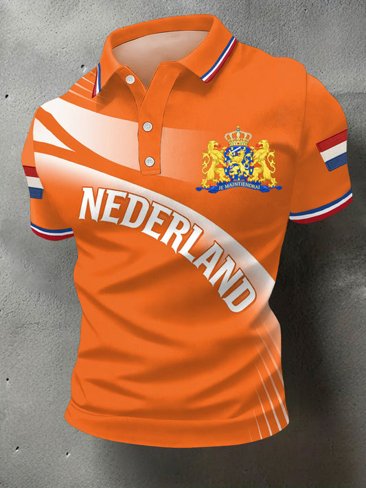 Heren Nederlandse vlag print casual polo
