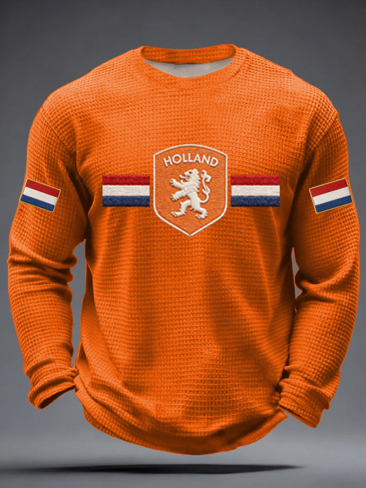 Heren Koningsdag Wafel T-shirt met lange mouwen