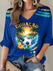 Women's Curaçao Football Print Casual T-Shirt